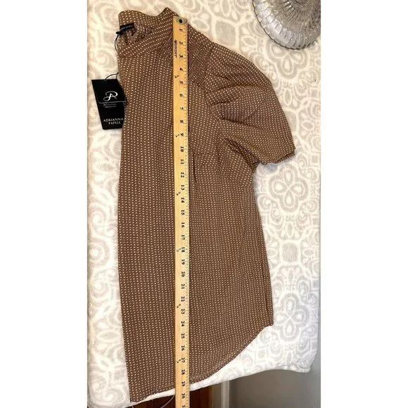 $78 NWT Adrianna Papell Plus Size 1x Brown Cream Polka Dot Short Sleeve Blouse - Picture 13 of 14